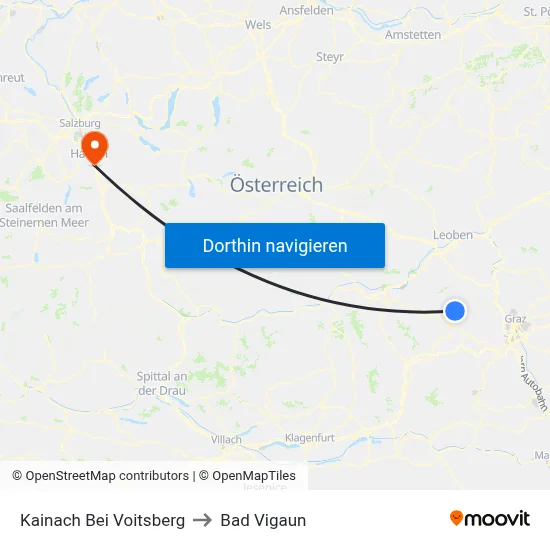 Kainach Bei Voitsberg to Bad Vigaun map