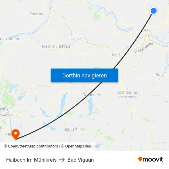 Haibach Im Mühlkreis to Bad Vigaun map