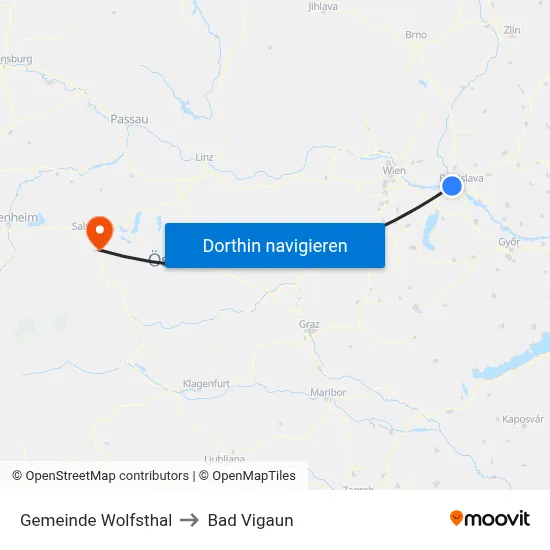 Gemeinde Wolfsthal to Bad Vigaun map
