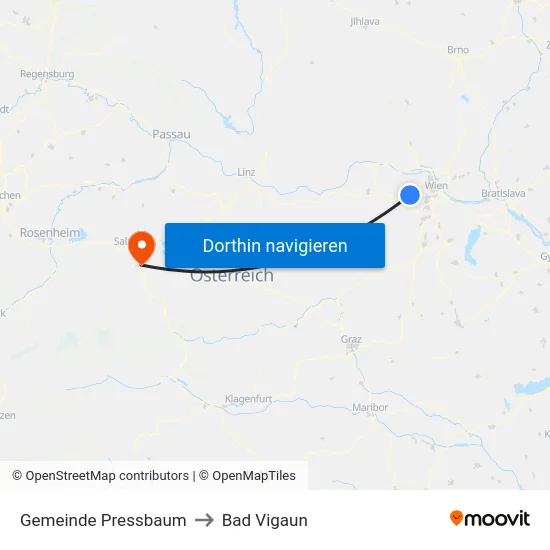 Gemeinde Pressbaum to Bad Vigaun map