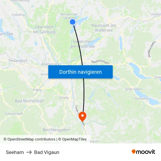 Seeham to Bad Vigaun map