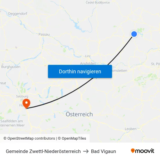 Gemeinde Zwettl-Niederösterreich to Bad Vigaun map