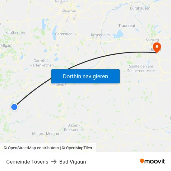 Gemeinde Tösens to Bad Vigaun map