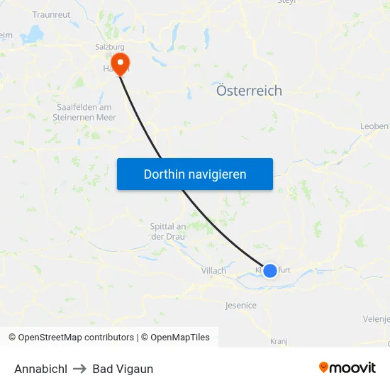 Annabichl to Bad Vigaun map