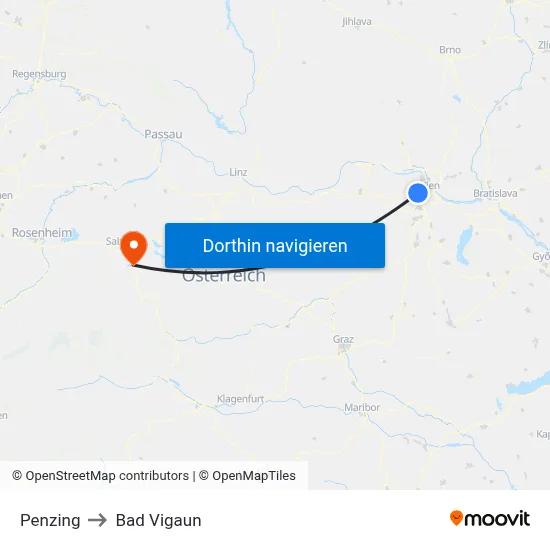 Penzing to Bad Vigaun map