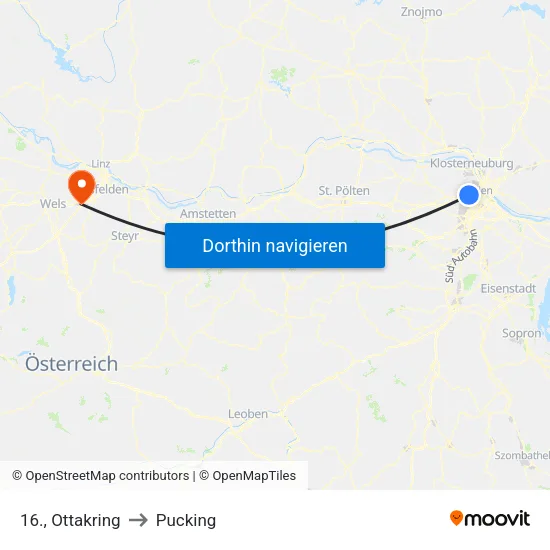 16., Ottakring to Pucking map