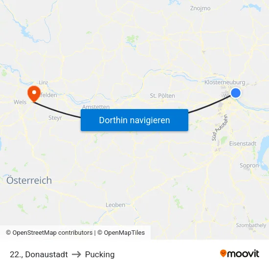 22., Donaustadt to Pucking map