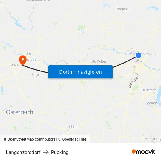 Langenzersdorf to Pucking map