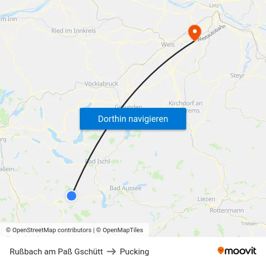 Rußbach am Paß Gschütt to Pucking map