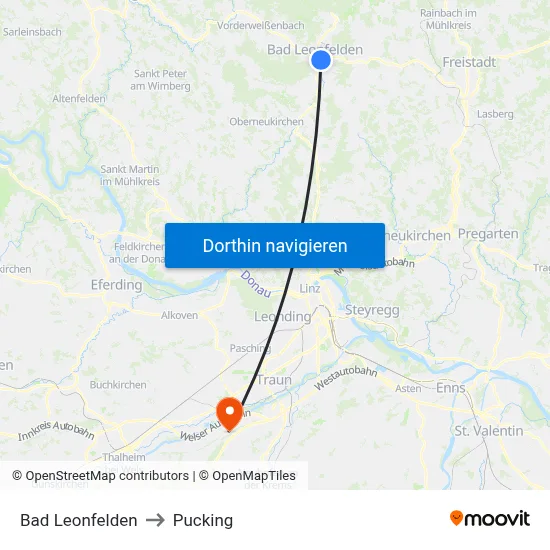Bad Leonfelden to Pucking map