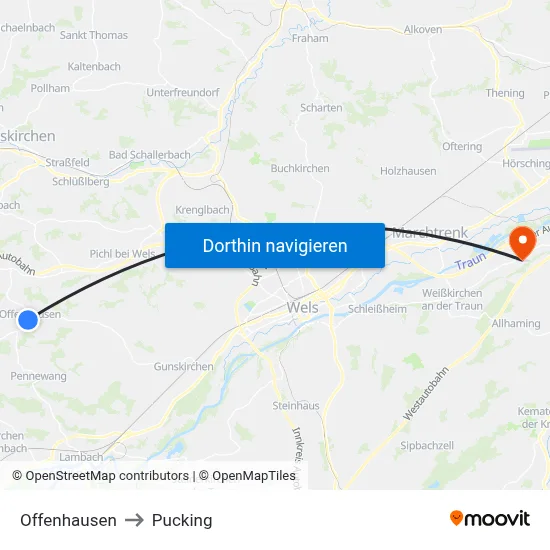 Offenhausen to Pucking map