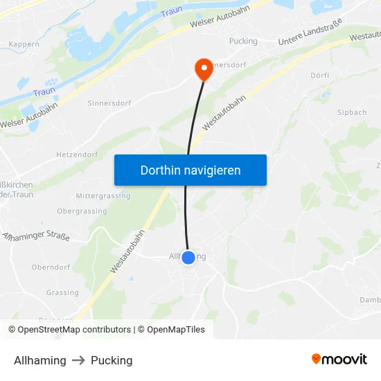 Allhaming to Pucking map