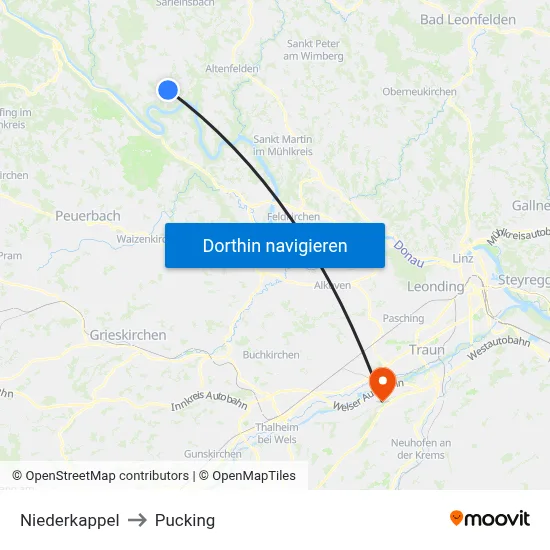 Niederkappel to Pucking map