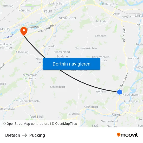 Dietach to Pucking map