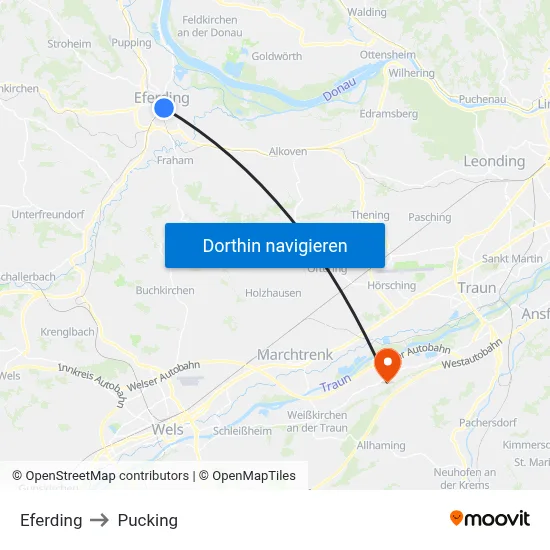 Eferding to Pucking map