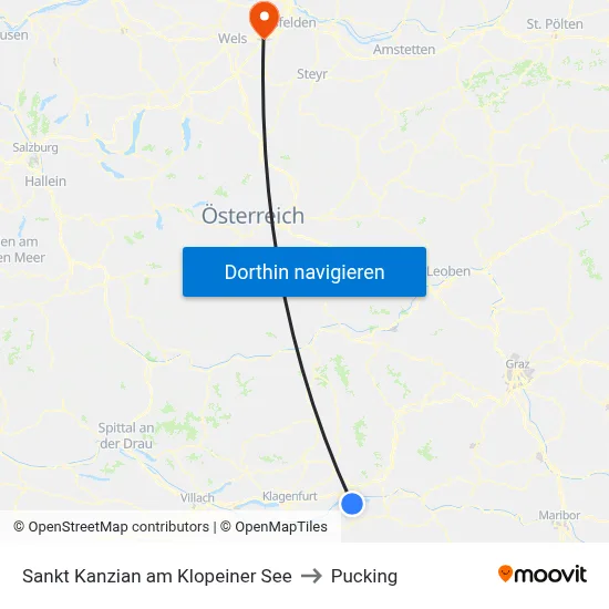 Sankt Kanzian am Klopeiner See to Pucking map