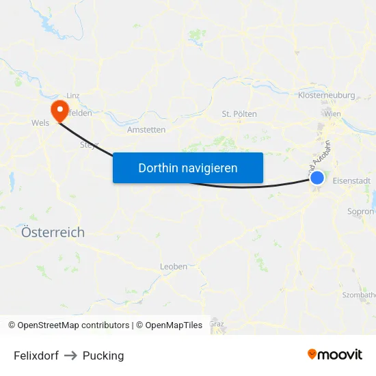 Felixdorf to Pucking map