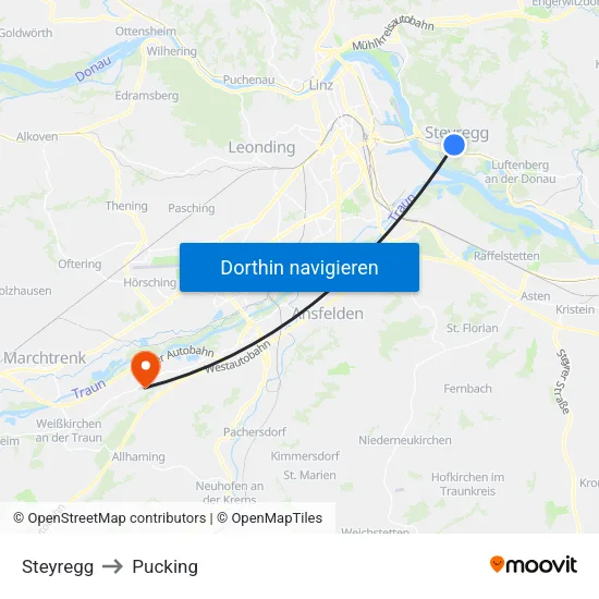 Steyregg to Pucking map