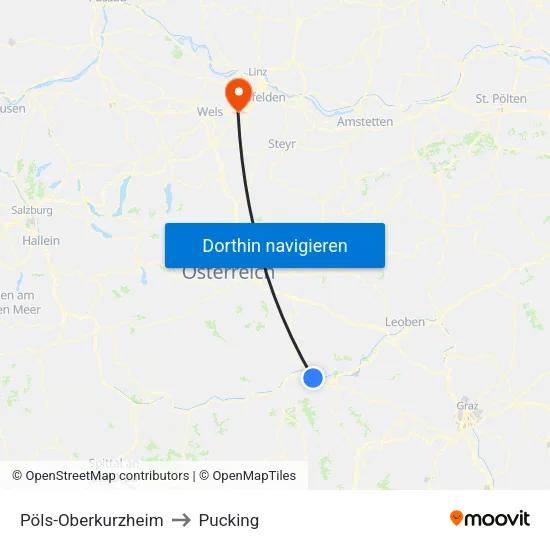 Pöls-Oberkurzheim to Pucking map