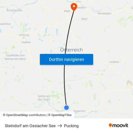 Steindorf am Ossiacher See to Pucking map