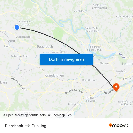 Diersbach to Pucking map