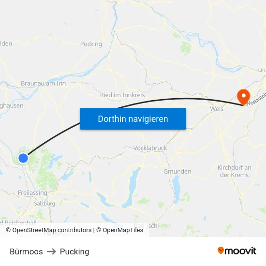 Bürmoos to Pucking map