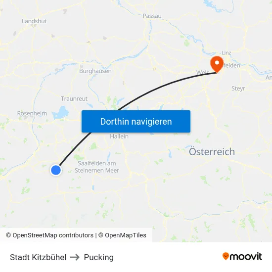 Stadt Kitzbühel to Pucking map