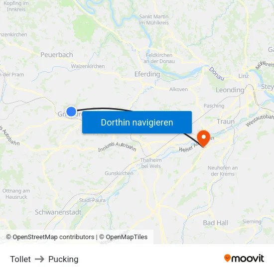 Tollet to Pucking map