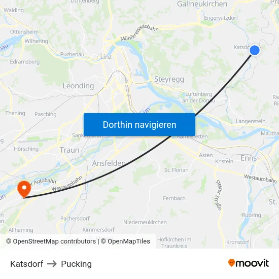 Katsdorf to Pucking map