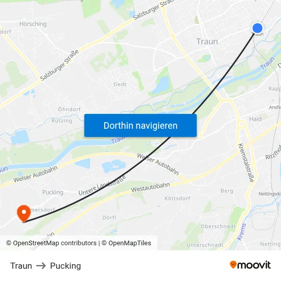 Traun to Pucking map