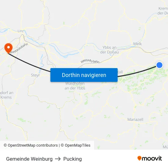 Gemeinde Weinburg to Pucking map