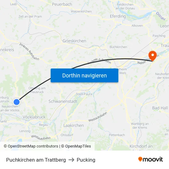 Puchkirchen am Trattberg to Pucking map