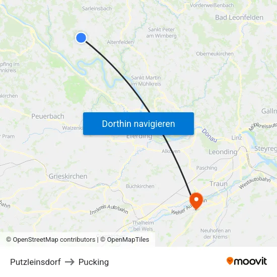 Putzleinsdorf to Pucking map