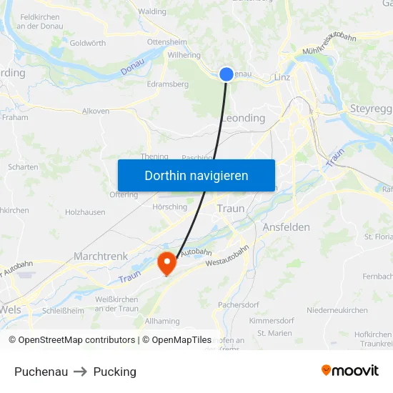 Puchenau to Pucking map