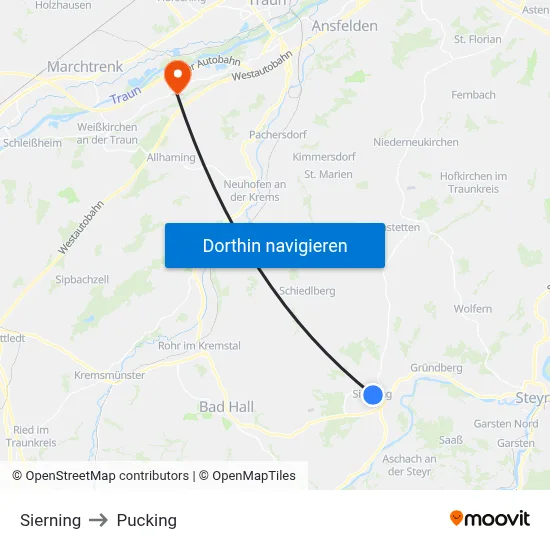 Sierning to Pucking map