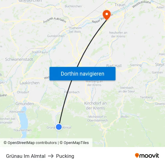 Grünau Im Almtal to Pucking map