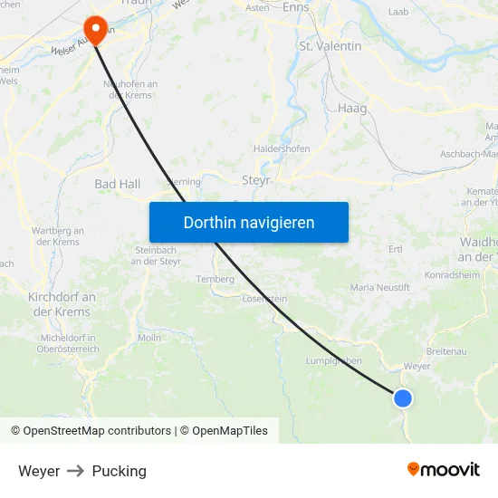 Weyer to Pucking map