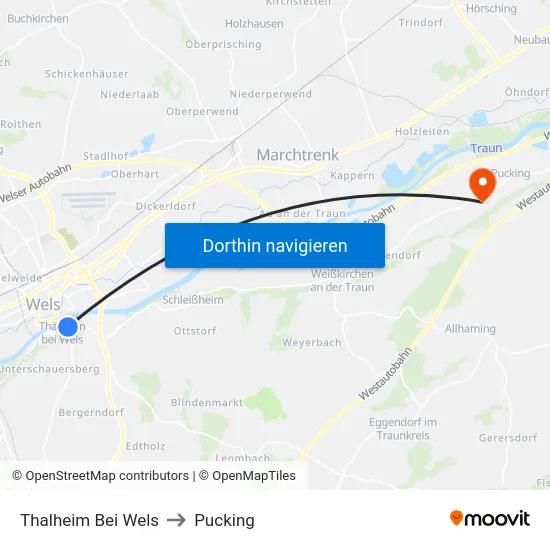 Thalheim Bei Wels to Pucking map