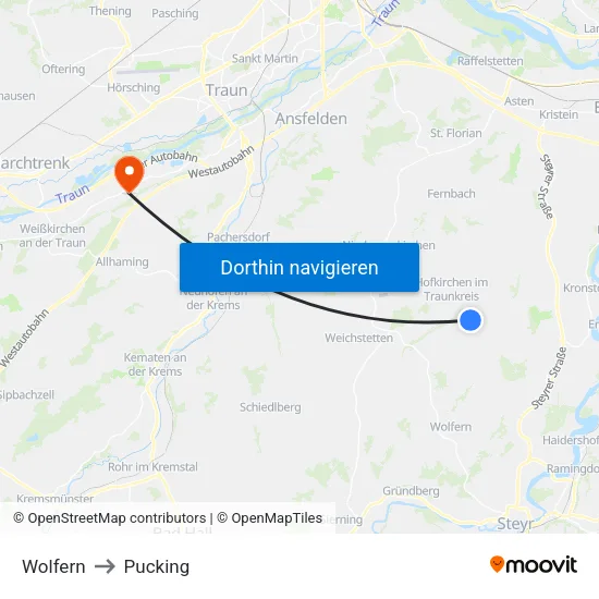 Wolfern to Pucking map