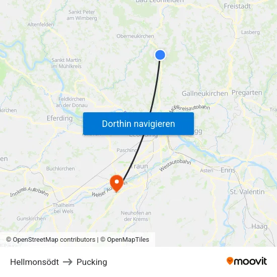 Hellmonsödt to Pucking map
