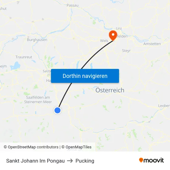 Sankt Johann Im Pongau to Pucking map
