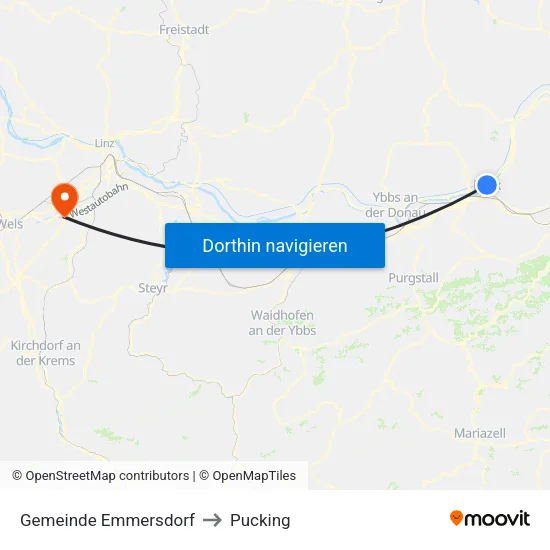 Gemeinde Emmersdorf to Pucking map