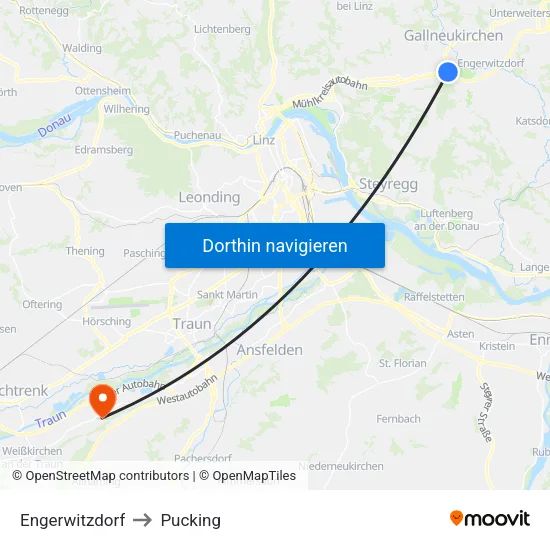 Engerwitzdorf to Pucking map