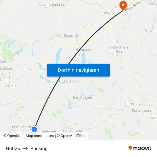 Hüttau to Pucking map