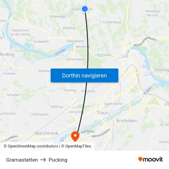 Gramastetten to Pucking map