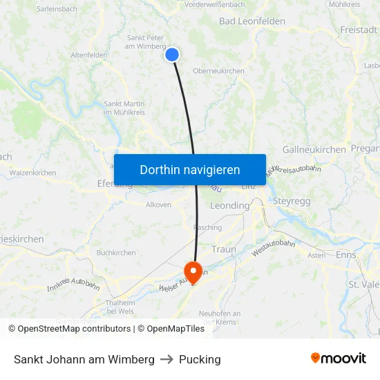 Sankt Johann am Wimberg to Pucking map
