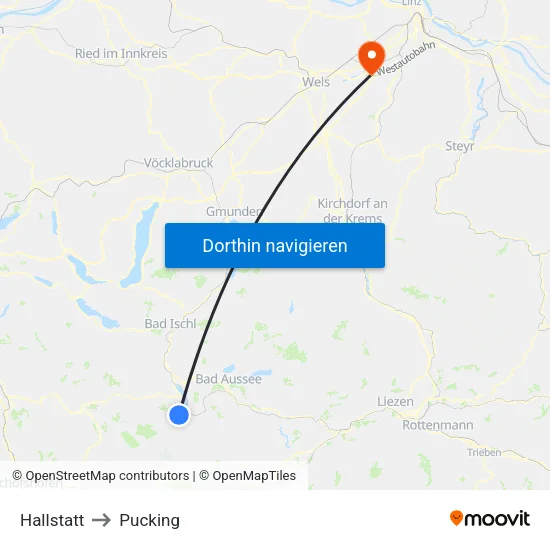Hallstatt to Pucking map