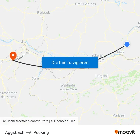 Aggsbach to Pucking map