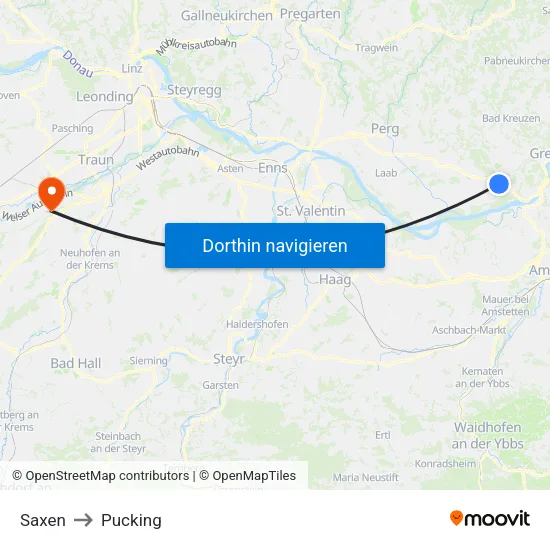 Saxen to Pucking map