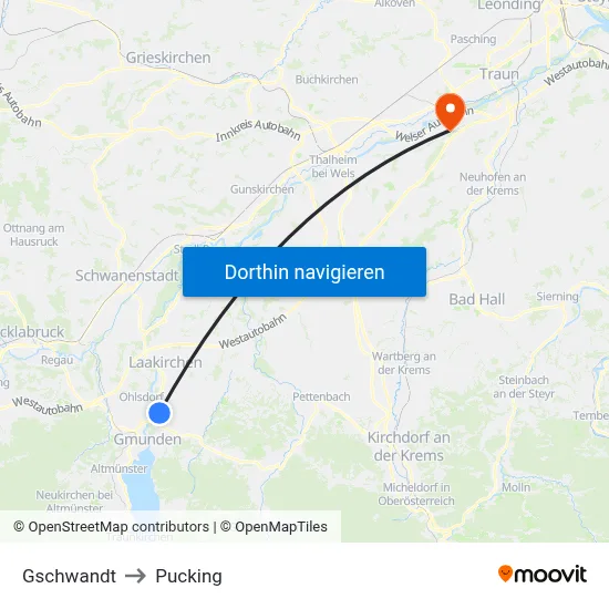 Gschwandt to Pucking map